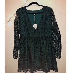 Green, mini, long sleeve dress